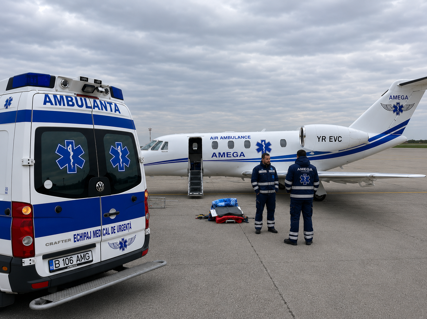 transfer medical ambulanță aeriană și ambulanță rutieră